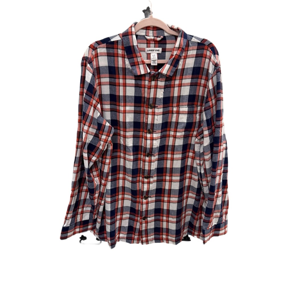 Lands End Mens Flannel Plaid Pajama Top Large/Tall 42-44 Classic Sleepwear